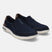 A blue Men's bugatti Casual Loafers featuring a round plain toe, zero heels heel, and a wide fit. Made from textile with a durable synthetic outsole, this slip-on design offers both style and comfort.