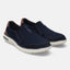 A blue Men's bugatti Casual Loafers featuring a round plain toe, zero heels heel, and a wide fit. Made from textile with a durable synthetic outsole, this slip-on design offers both style and comfort.
