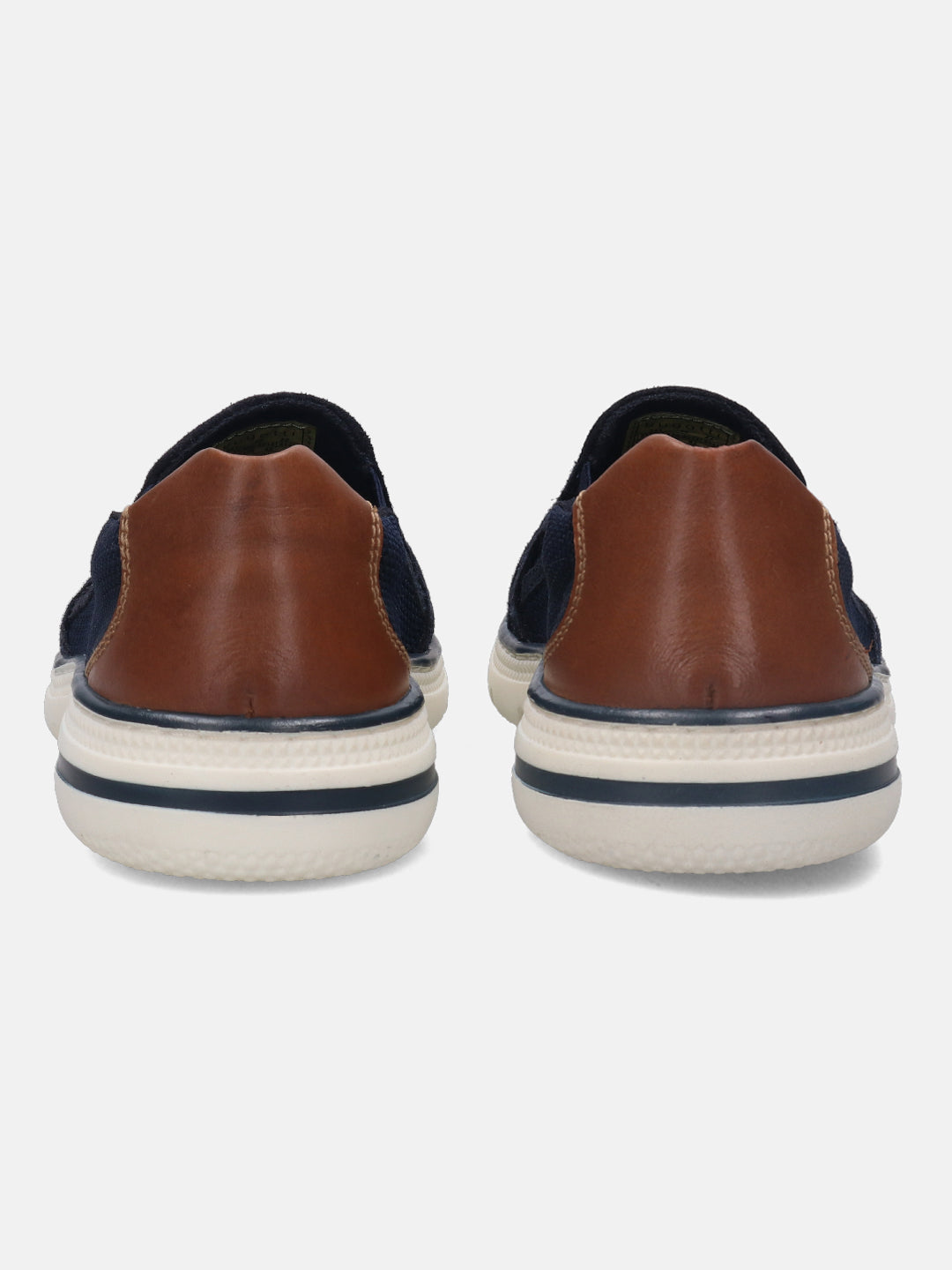 A blue Men's bugatti Casual Loafers featuring a round plain toe, zero heels heel, and a wide fit. Made from textile with a durable synthetic outsole, this slip-on design offers both style and comfort.