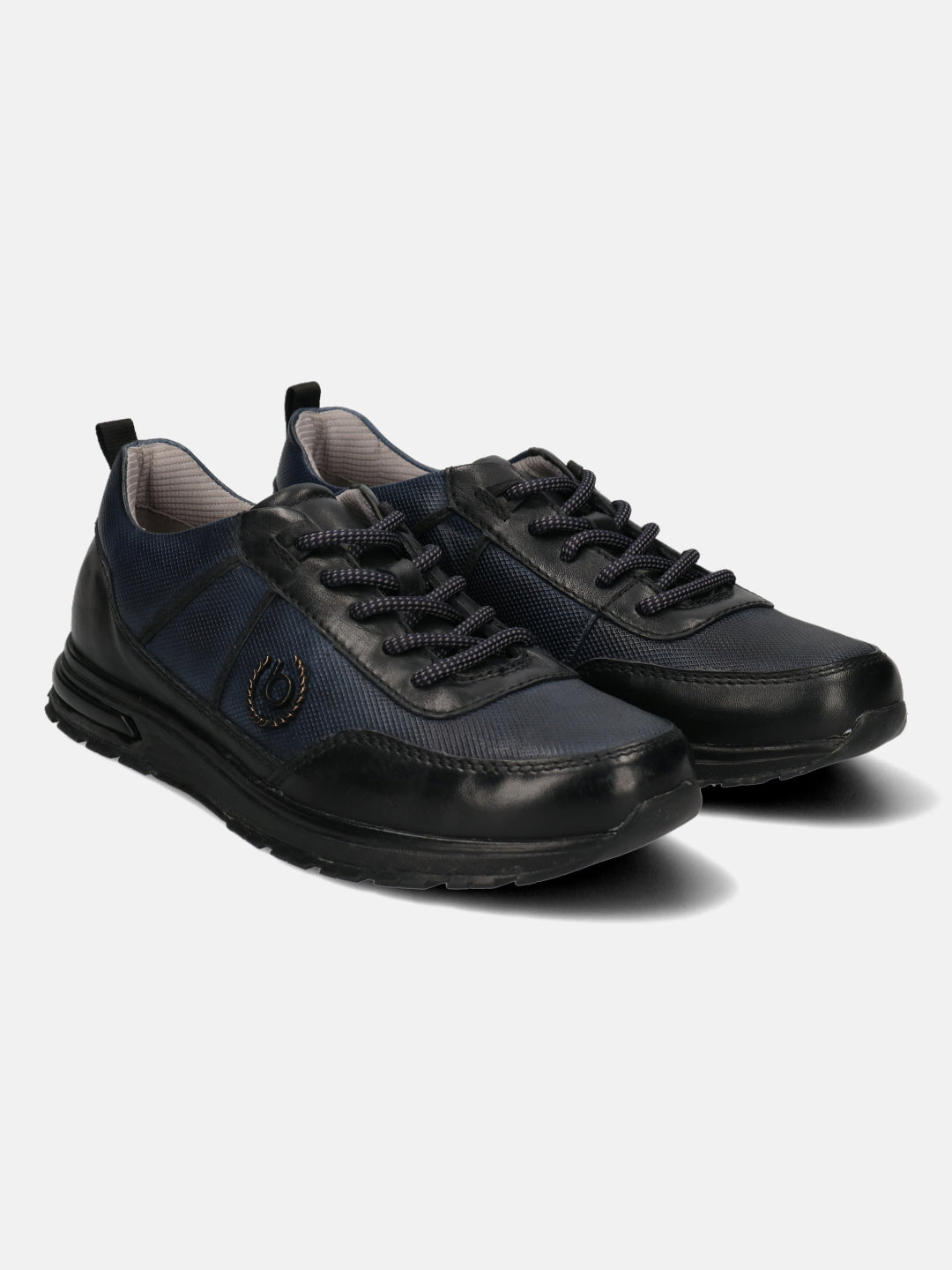 A black Men's bugatti  Sneakers featuring a round toe plain toe, zero heels heel. Made from premium genuine leather with a durable tpr outsole, this laces design offers both style and comfort.