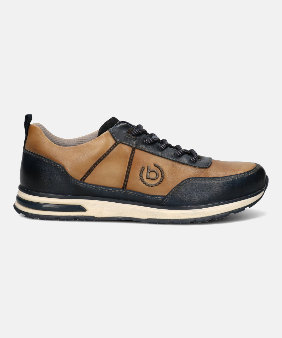 A blue Men's bugatti Sneakers featuring a round plain toe, zero heels heel. Made from premium genuine leather with a durable tpr outsole, this laces design offers both style and comfort.