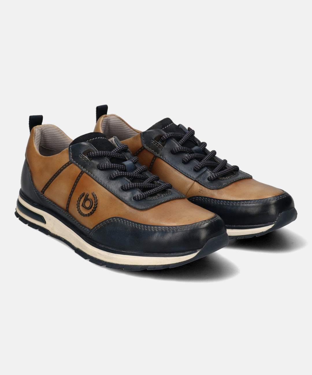 A blue Men's bugatti Sneakers featuring a round plain toe, zero heels heel. Made from premium genuine leather with a durable tpr outsole, this laces design offers both style and comfort.