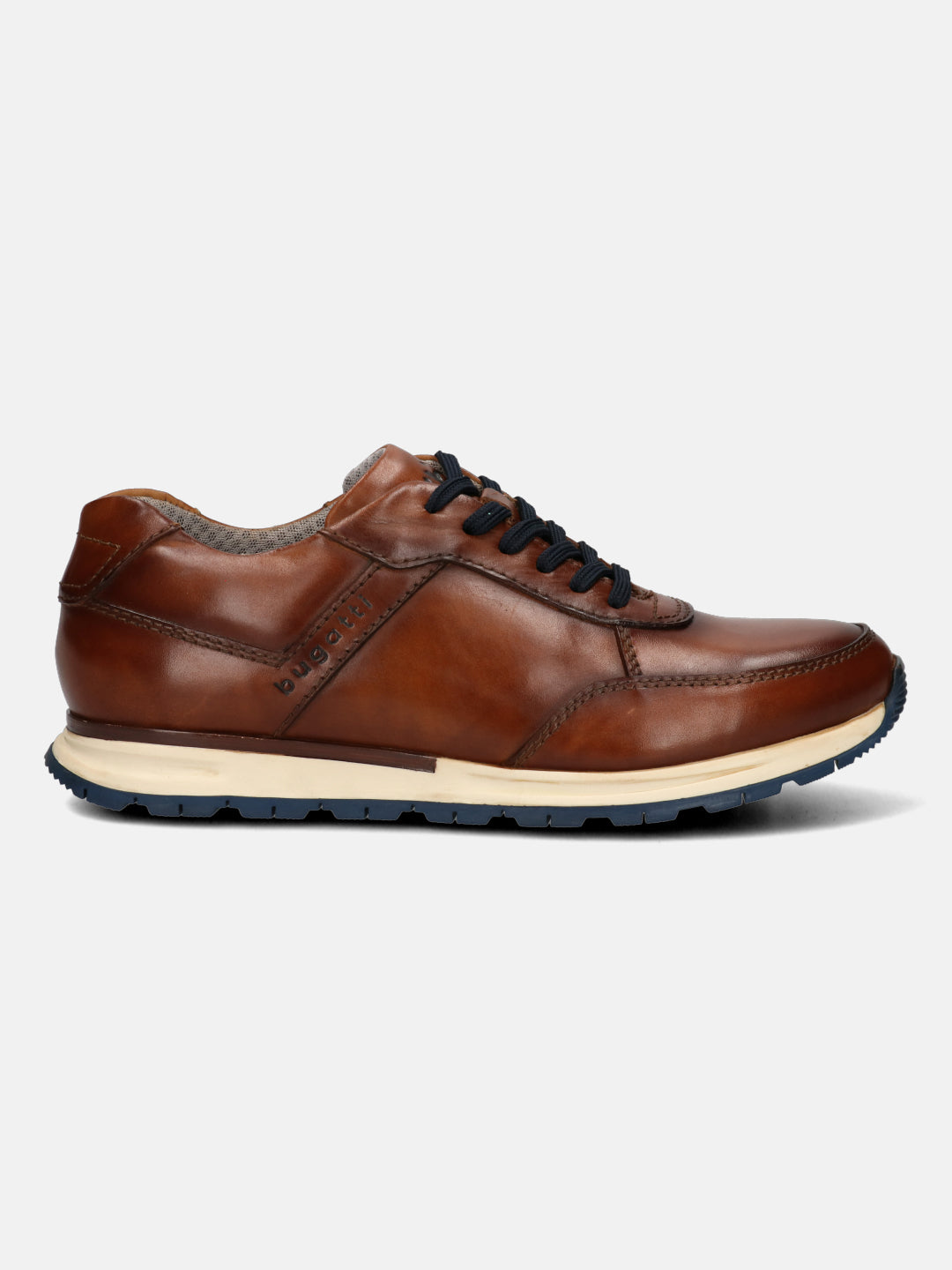 A cognac Men's bugatti  Sneakers featuring a round toe plain toe, zero heels heel. Made from premium genuine leather with a durable tpr outsole, this laces design offers both style and comfort.