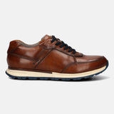 A cognac Men's bugatti  Sneakers featuring a round toe plain toe, zero heels heel. Made from premium genuine leather with a durable tpr outsole, this laces design offers both style and comfort.