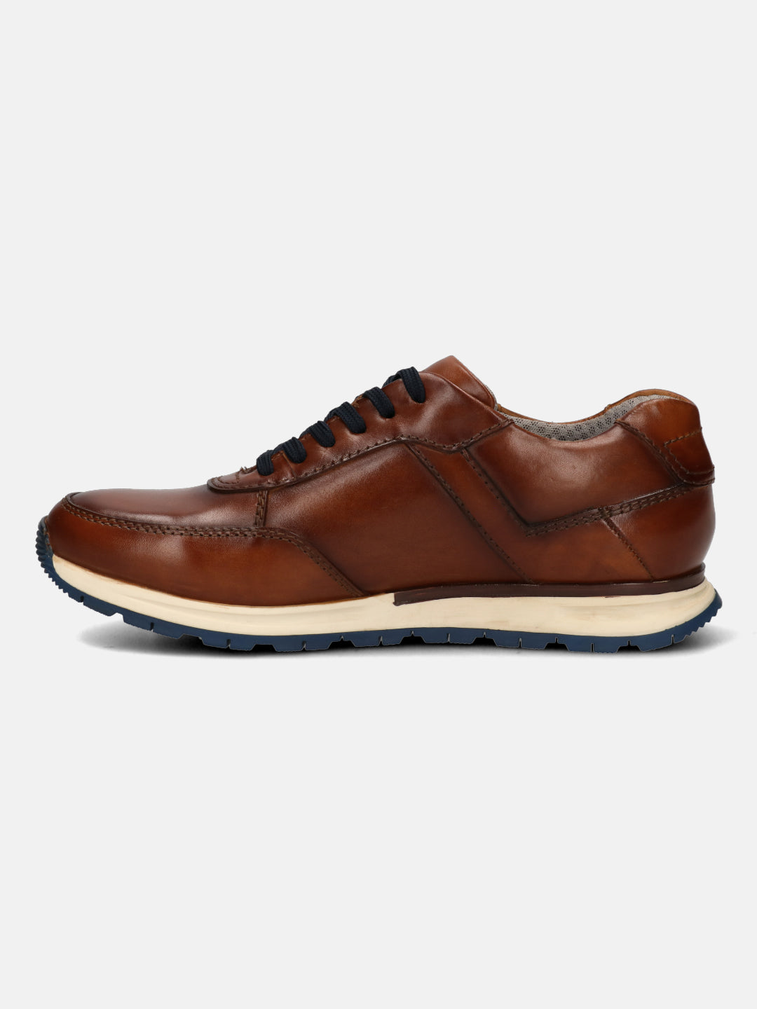 A cognac Men's bugatti  Sneakers featuring a round toe plain toe, zero heels heel. Made from premium genuine leather with a durable tpr outsole, this laces design offers both style and comfort.