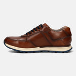 A cognac Men's bugatti  Sneakers featuring a round toe plain toe, zero heels heel. Made from premium genuine leather with a durable tpr outsole, this laces design offers both style and comfort.