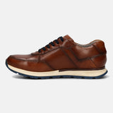 A cognac Men's bugatti  Sneakers featuring a round toe plain toe, zero heels heel. Made from premium genuine leather with a durable tpr outsole, this laces design offers both style and comfort.