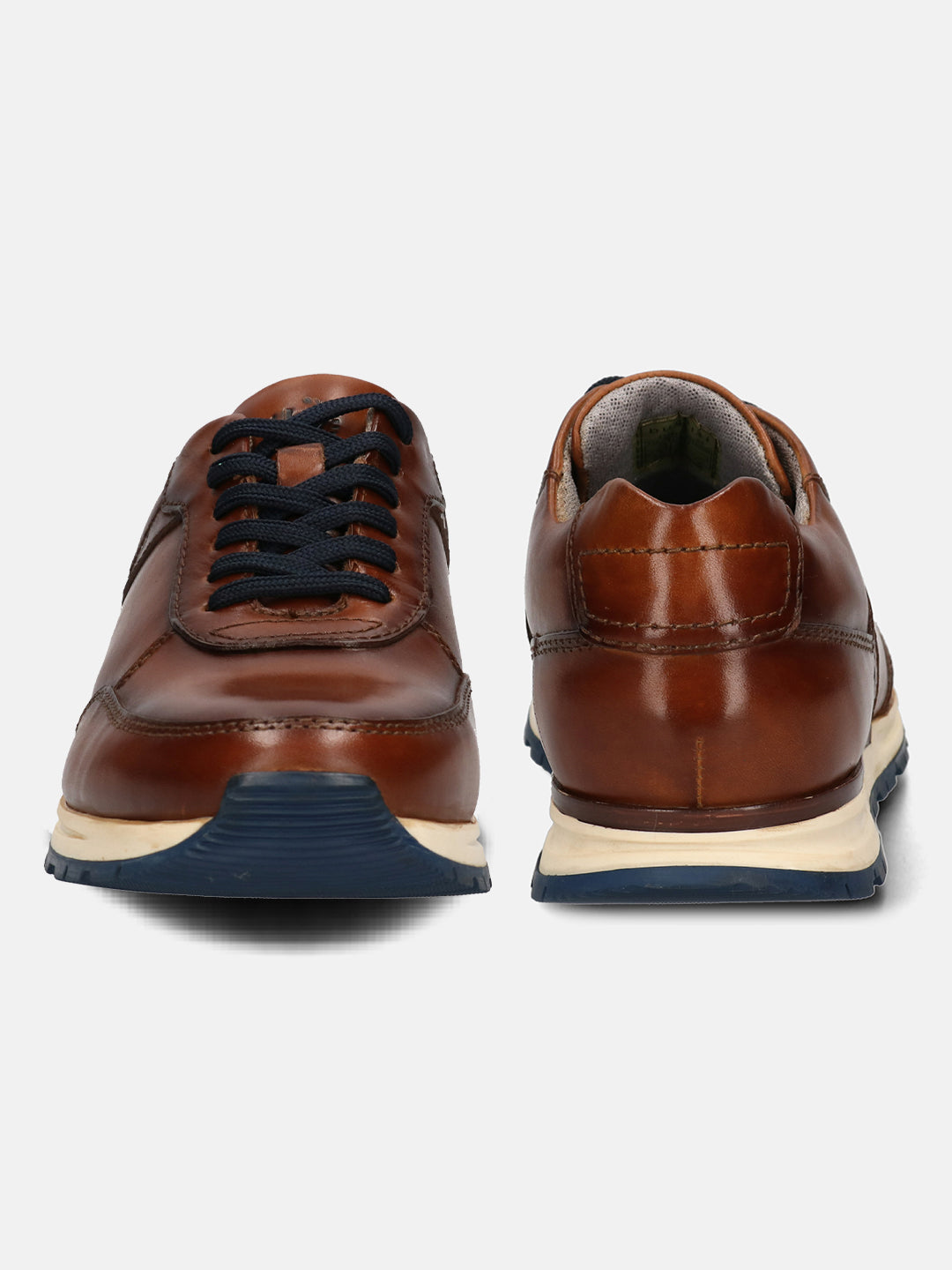 A cognac Men's bugatti  Sneakers featuring a round toe plain toe, zero heels heel. Made from premium genuine leather with a durable tpr outsole, this laces design offers both style and comfort.