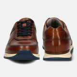 A cognac Men's bugatti  Sneakers featuring a round toe plain toe, zero heels heel. Made from premium genuine leather with a durable tpr outsole, this laces design offers both style and comfort.