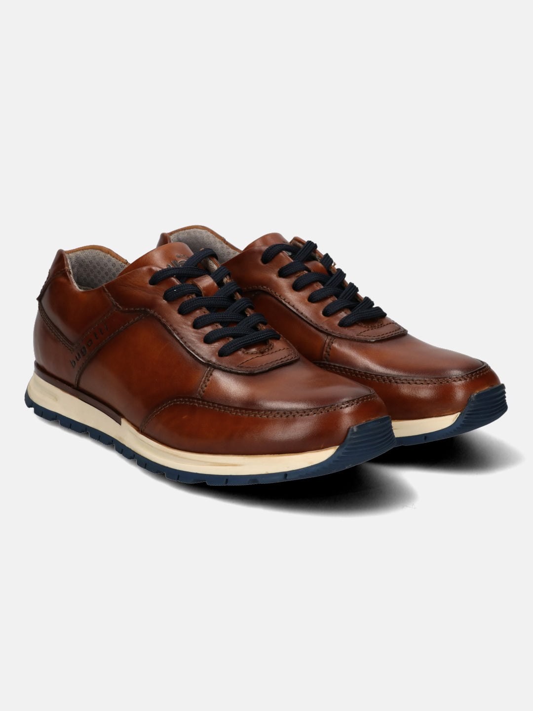 A cognac Men's bugatti  Sneakers featuring a round toe plain toe, zero heels heel. Made from premium genuine leather with a durable tpr outsole, this laces design offers both style and comfort.