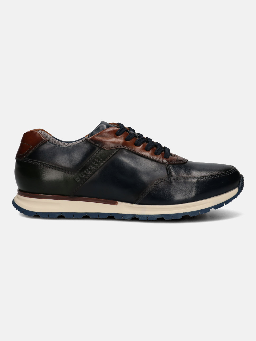 A blue Men's bugatti  Sneakers featuring a round toe plain toe, zero heels heel. Made from premium genuine leather with a durable tpr outsole, this laces design offers both style and comfort.