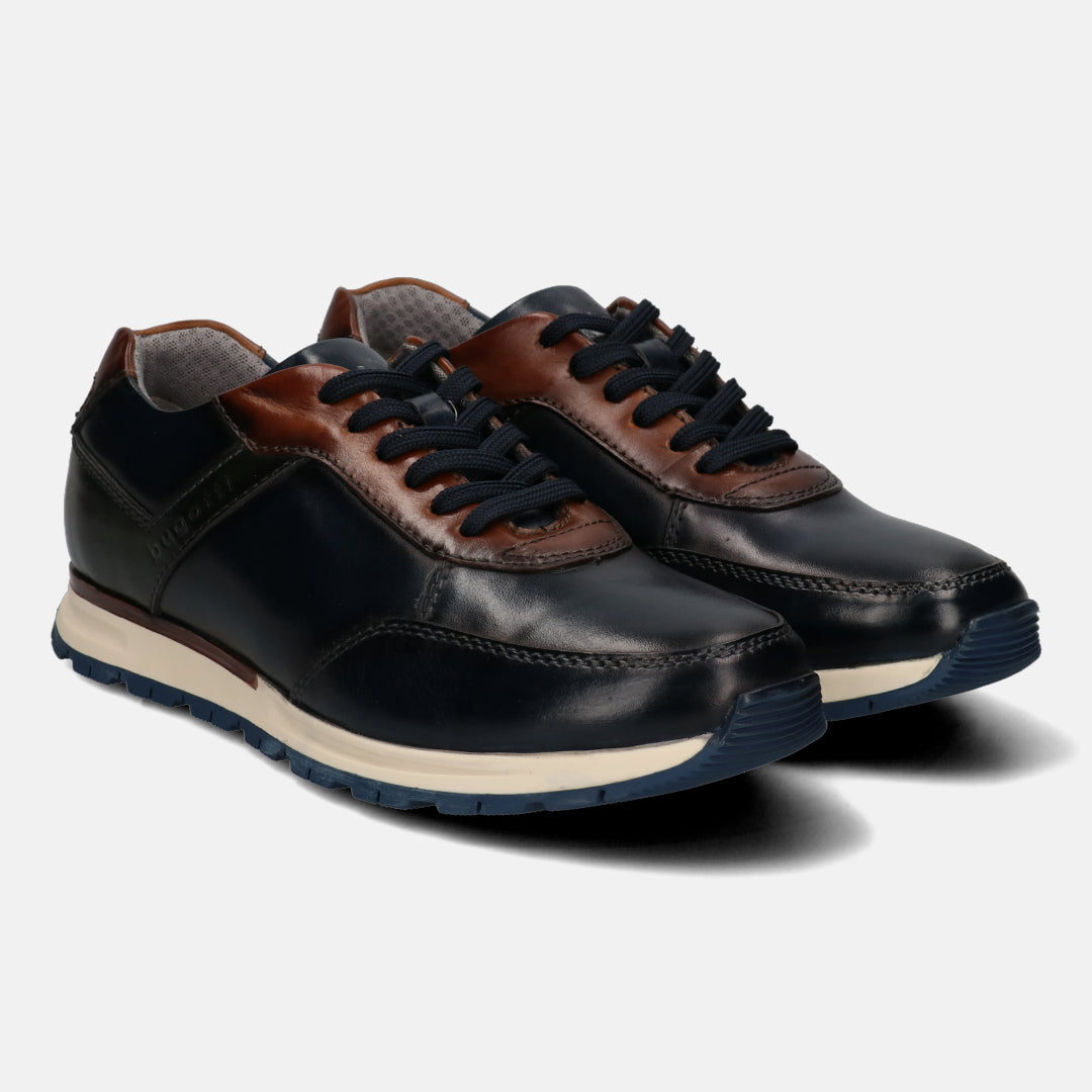 A blue Men's bugatti  Sneakers featuring a round toe plain toe, zero heels heel. Made from premium genuine leather with a durable tpr outsole, this laces design offers both style and comfort.