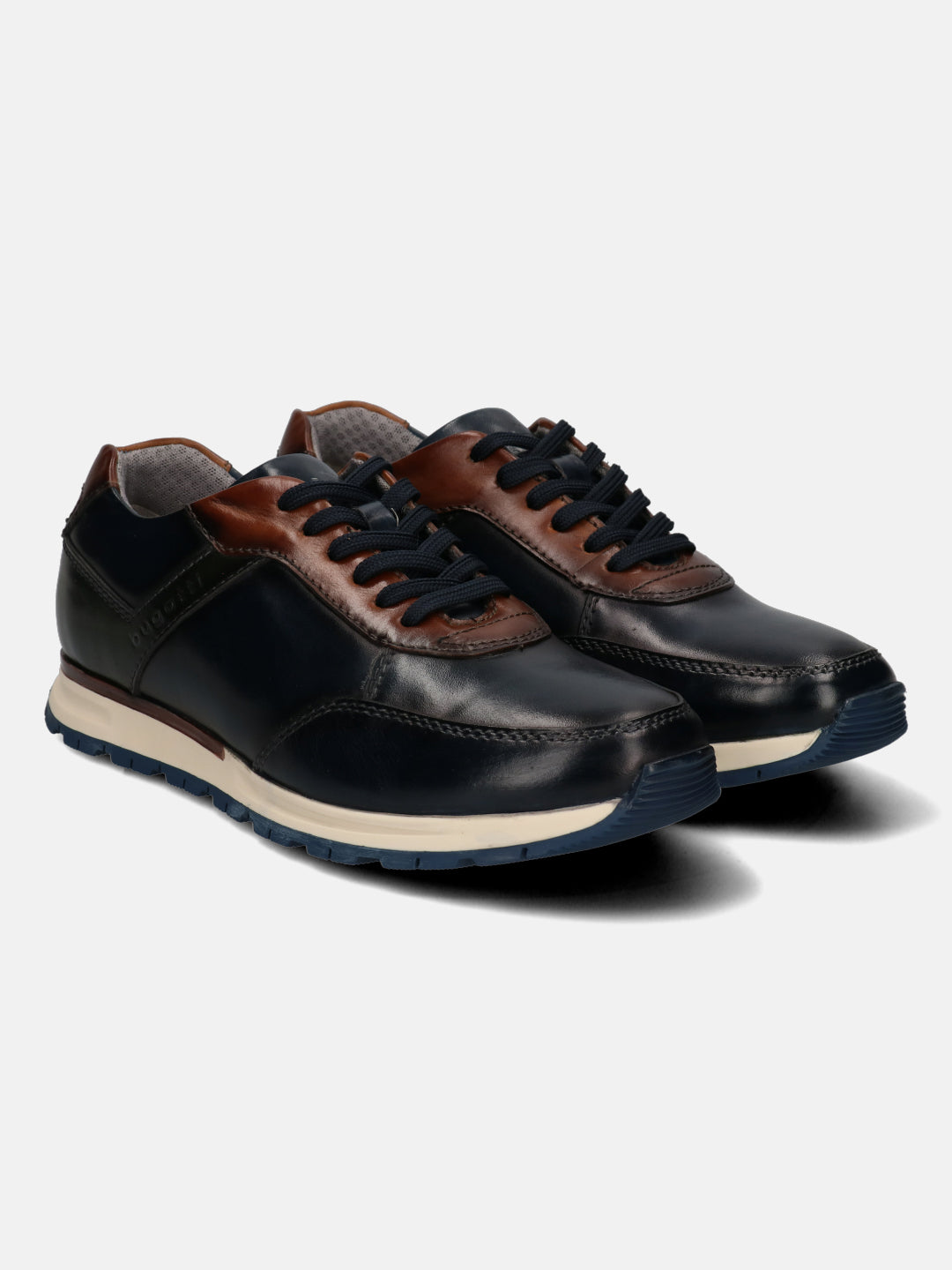 A blue Men's bugatti  Sneakers featuring a round toe plain toe, zero heels heel. Made from premium genuine leather with a durable tpr outsole, this laces design offers both style and comfort.