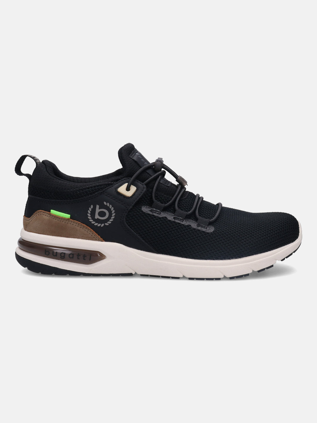 A black Men's bugatti  Athileisure Sneakers featuring a round toe plain toe, zero heels heel. Made from textile with a durable eva outsole, this easy lace design offers both style and comfort.