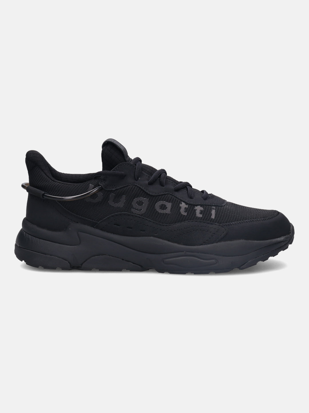 A black Men's bugatti  Athileisure Sneakers featuring a round toe plain toe, zero heels heel. Made from textile with a durable eva outsole, this elastic lace design offers both style and comfort.