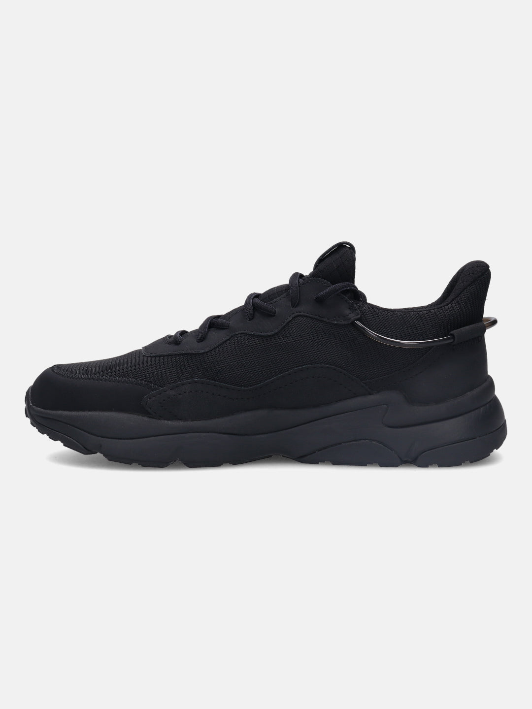 A black Men's bugatti  Athileisure Sneakers featuring a round toe plain toe, zero heels heel. Made from textile with a durable eva outsole, this elastic lace design offers both style and comfort.