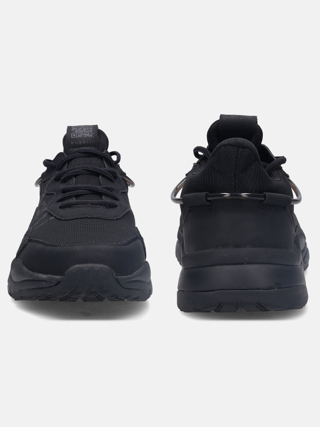 A black Men's bugatti  Athileisure Sneakers featuring a round toe plain toe, zero heels heel. Made from textile with a durable eva outsole, this elastic lace design offers both style and comfort.