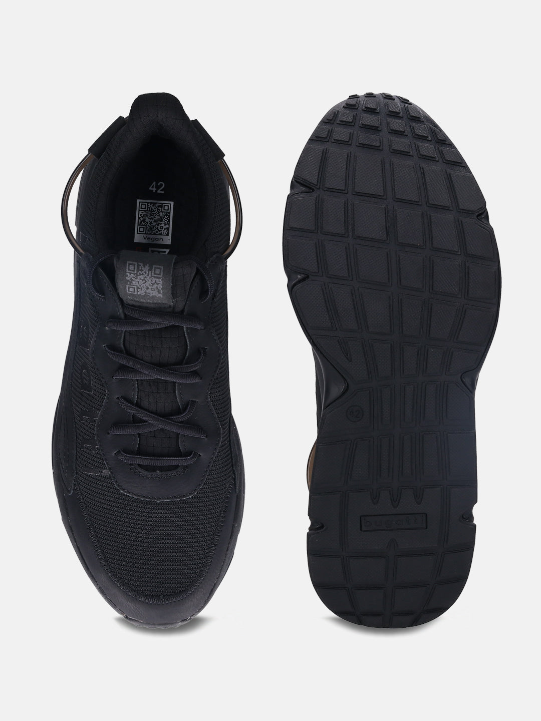 A black Men's bugatti  Athileisure Sneakers featuring a round toe plain toe, zero heels heel. Made from textile with a durable eva outsole, this elastic lace design offers both style and comfort.