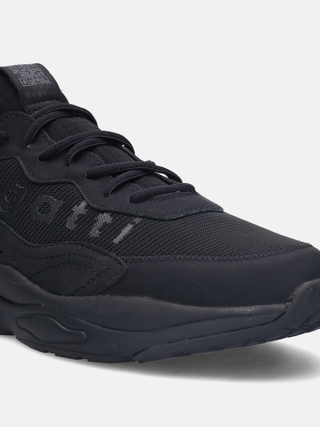 A black Men's bugatti  Athileisure Sneakers featuring a round toe plain toe, zero heels heel. Made from textile with a durable eva outsole, this elastic lace design offers both style and comfort.