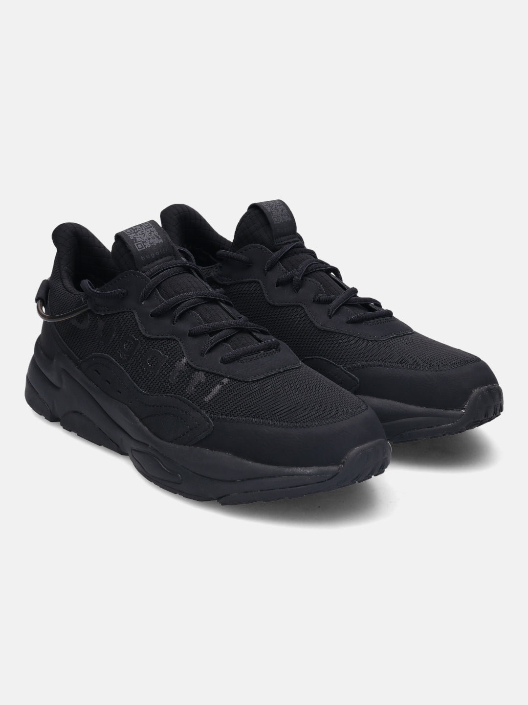 A black Men's bugatti  Athileisure Sneakers featuring a round toe plain toe, zero heels heel. Made from textile with a durable eva outsole, this elastic lace design offers both style and comfort.