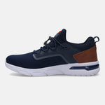 A blue Men's bugatti Athileisure Sneakers featuring a round plain toe, zero heels heel. Made from textile with a durable eva outsole, this laces design offers both style and comfort.