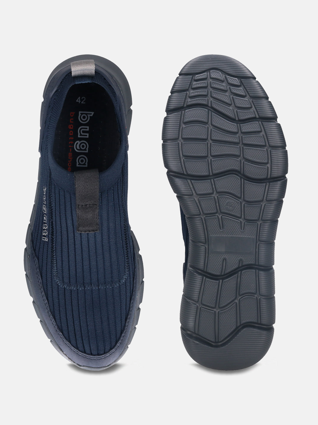 A blue Men's bugatti  Athileisure Sneakers featuring a round toe plain toe, zero heels heel. Made from textile with a durable eva outsole, this slip-on design offers both style and comfort.