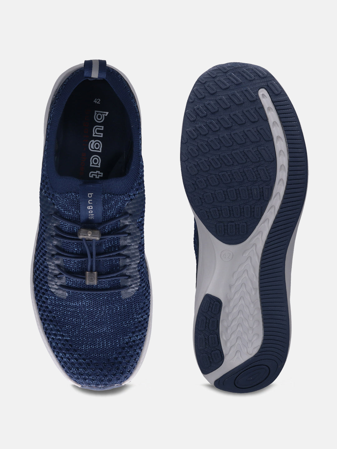 A blue Men's bugatti Athileisure Sneakers featuring a round plain toe, zero heels heel. Made from textile with a durable eva outsole, this elastic design offers both style and comfort.