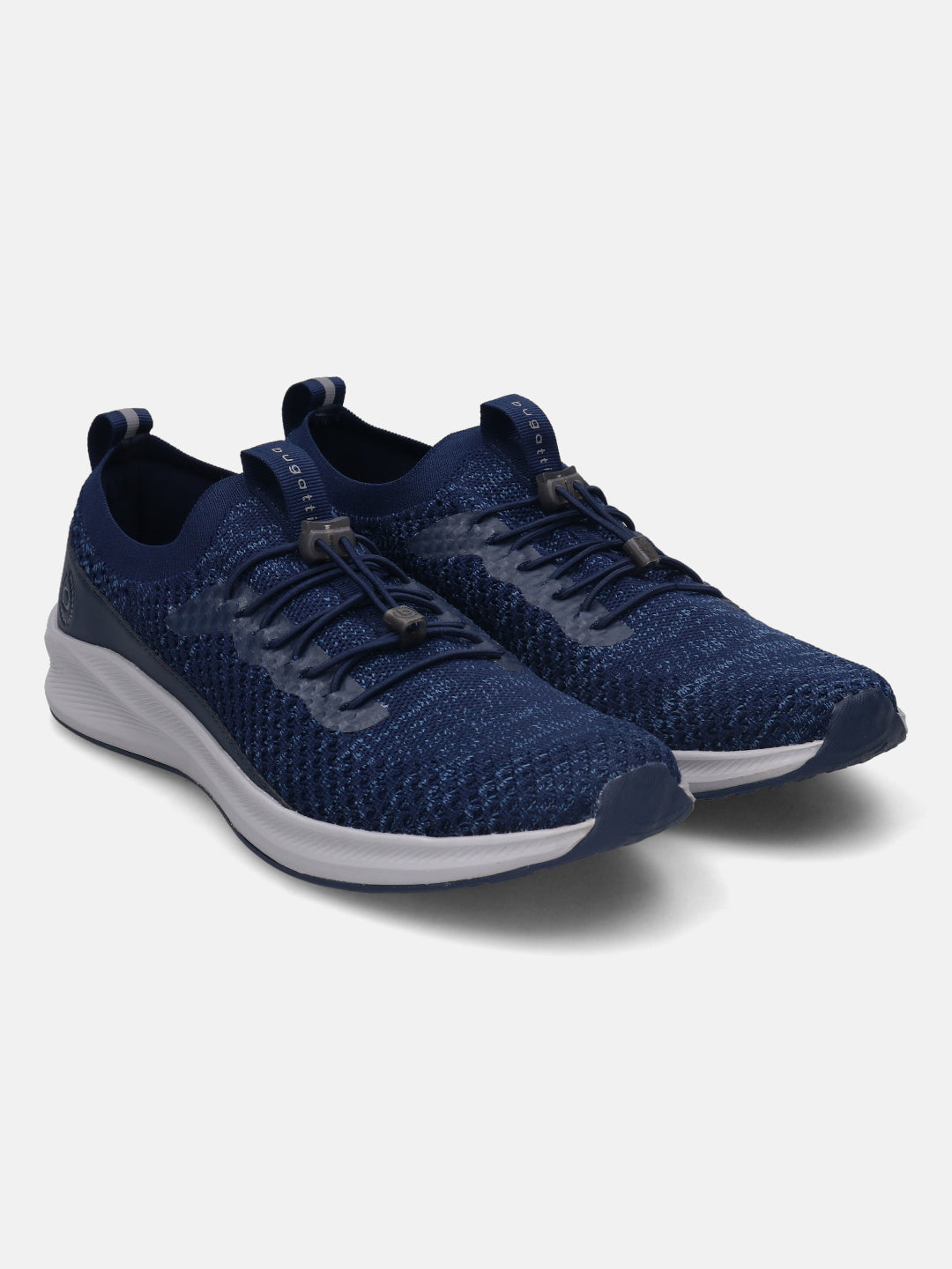 A blue Men's bugatti Athileisure Sneakers featuring a round plain toe, zero heels heel. Made from textile with a durable eva outsole, this elastic design offers both style and comfort.