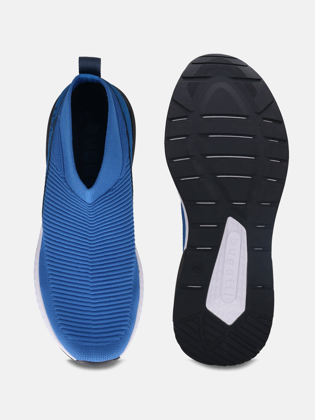 A blue Men's bugatti  Athileisure Sneakers featuring a round toe plain toe, zero heels heel. Made from textile with a durable eva outsole, this slip-on design offers both style and comfort.