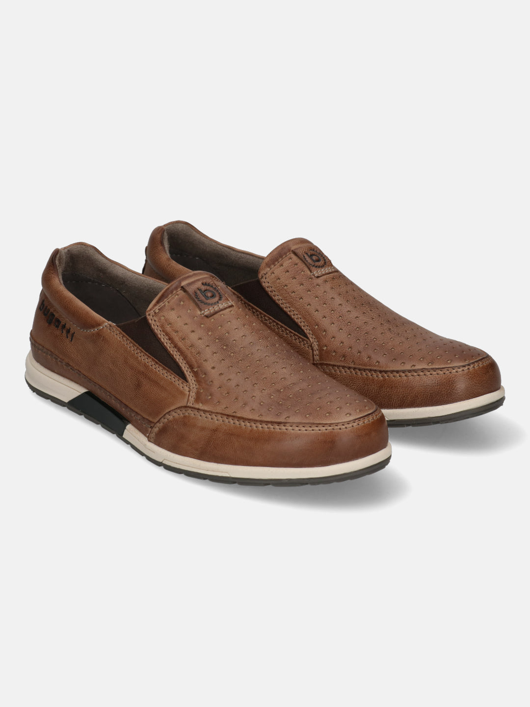 A yellow Men's bugatti  Slip-On Sneakers featuring a round toe plain toe, zero heels heel. Made from nubuck leather with a durable tpr outsole, this slip-on design offers both style and comfort.